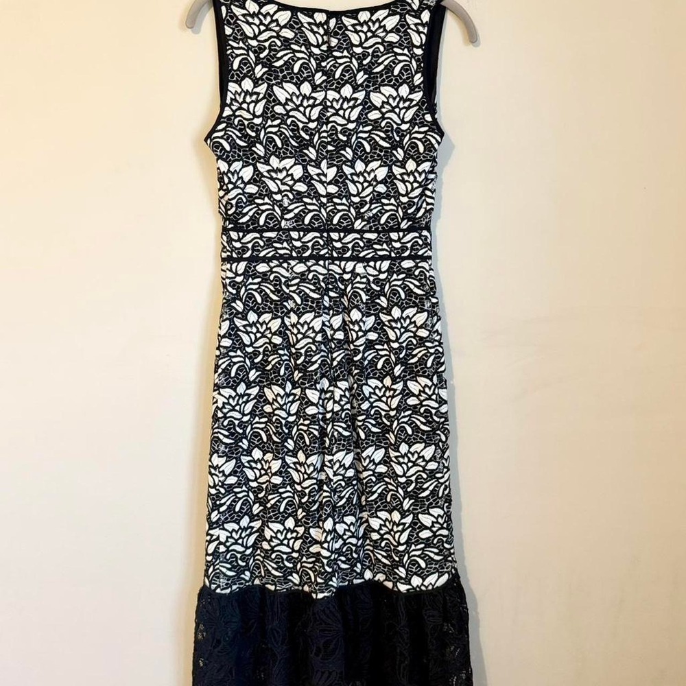Eva Mendes NY&Co Black White Lace Trumpet Mermaid Midi Dress Drop Waist XS - Picture 6 of 8